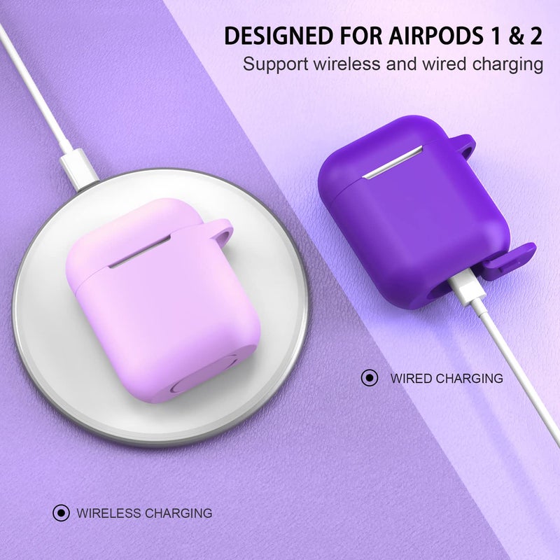 ATUAT Compatible with AirPods Case Cover, Full Protective Silicone Skin Dust-Proof Designed for Apple AirPods 1st 2nd Generation with Keychain, Front LED Visible, Purple - Image 4
